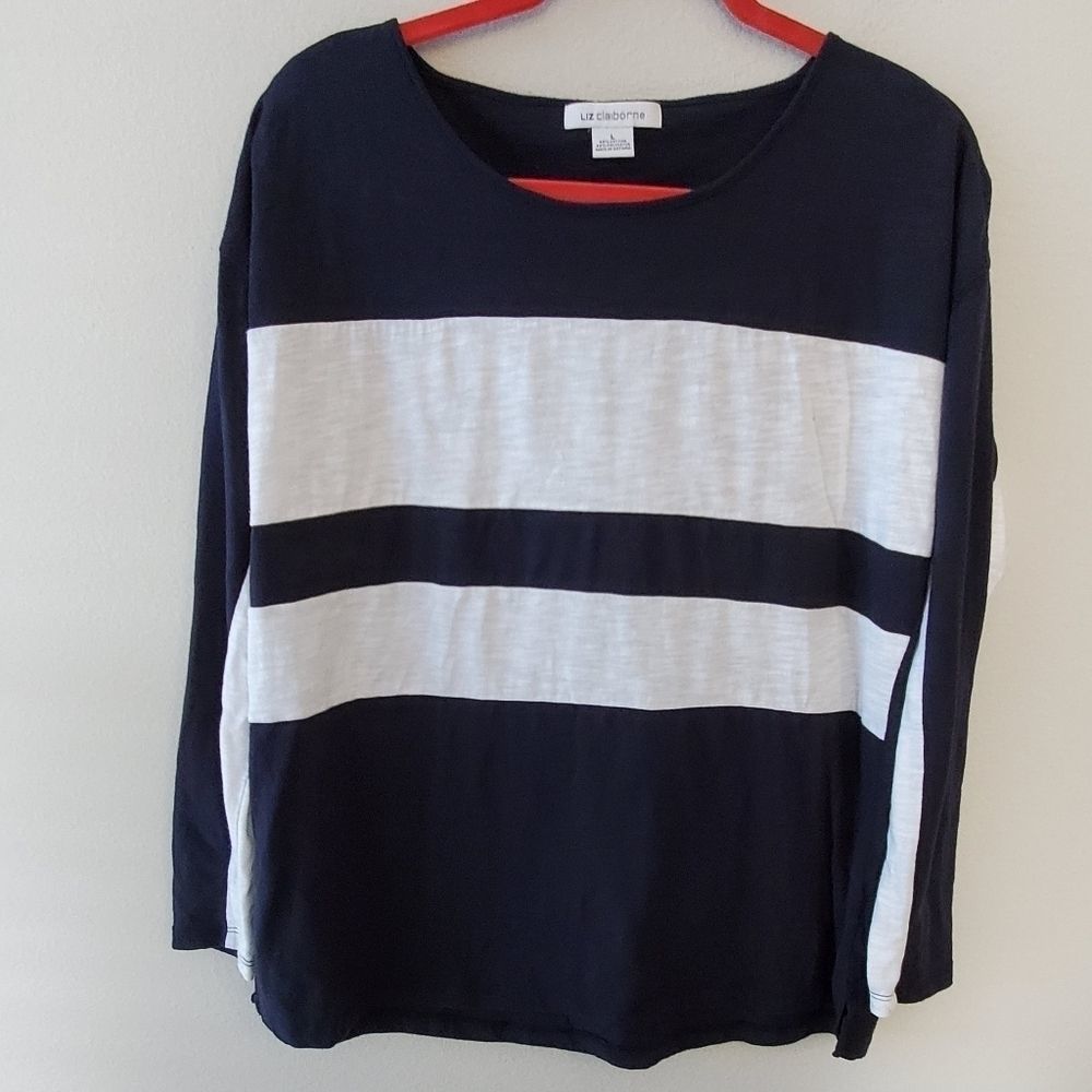 Liz Claiborne blue striped shirt size large